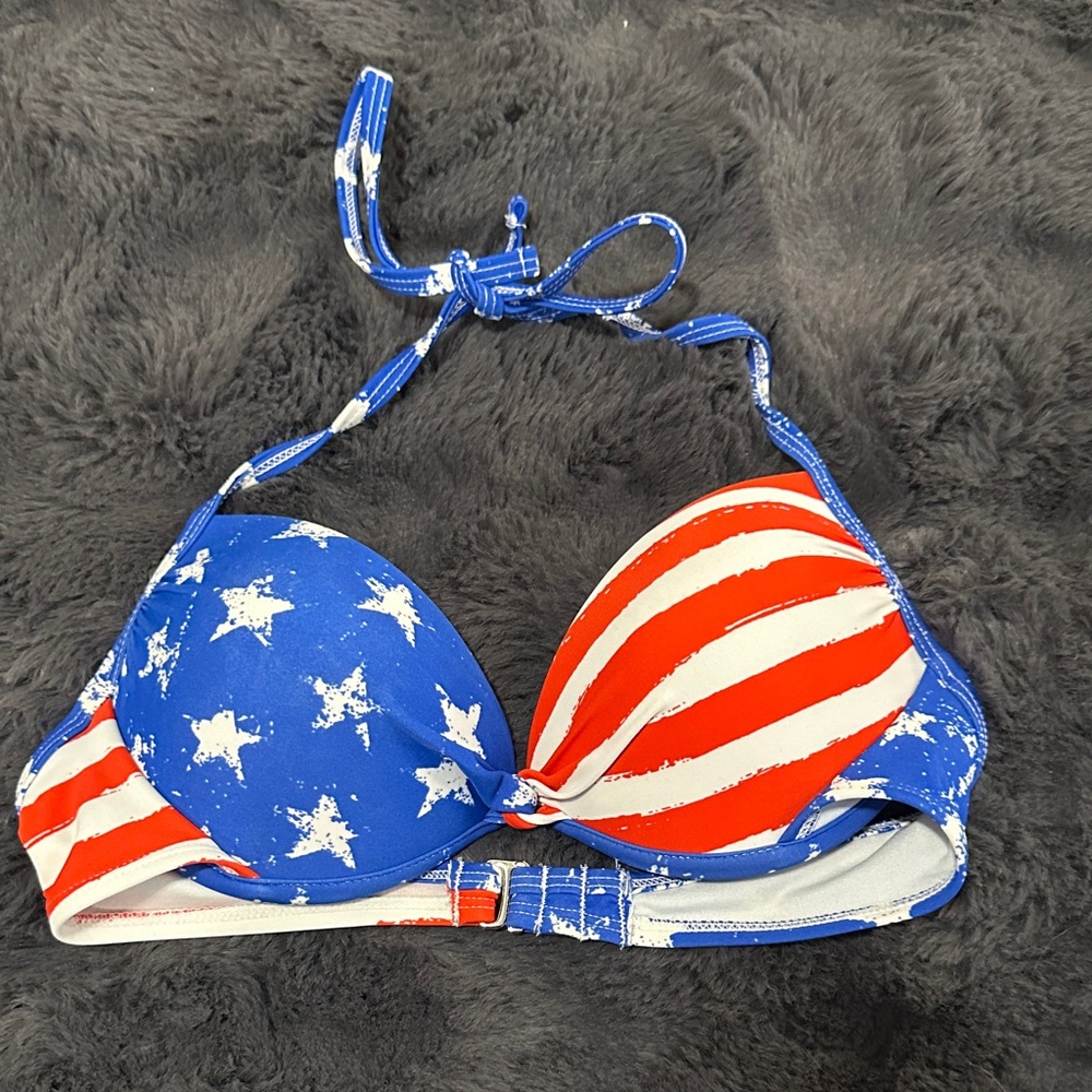 Xhilaration Blue and Red Stars and Stripes Bikini Top